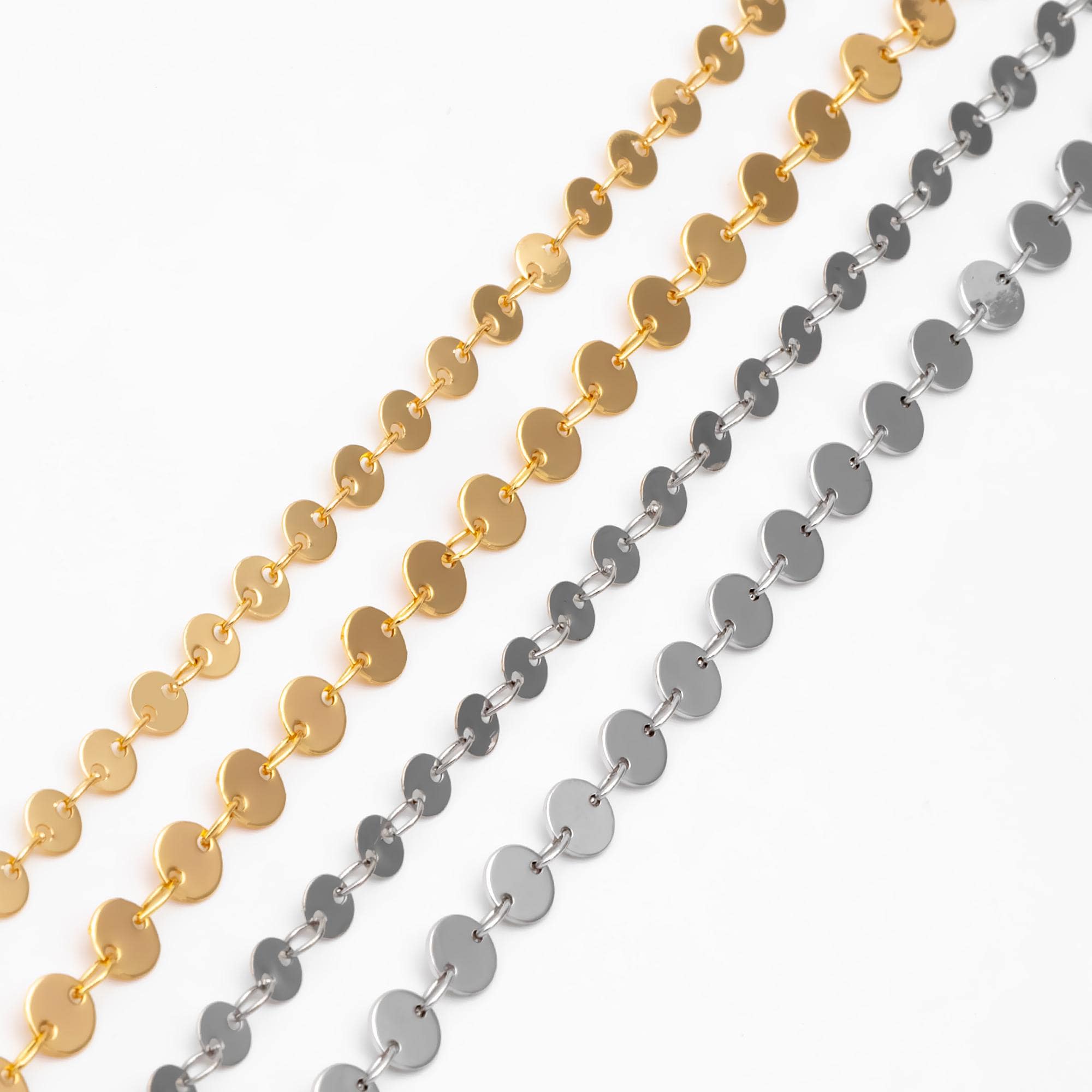 Gold/ Silver tone Round Disc Chains 4mm/ 5mm, Handmade Disk Geometric Chain (#LK-154)/ 1 Meter=3.3 feet
